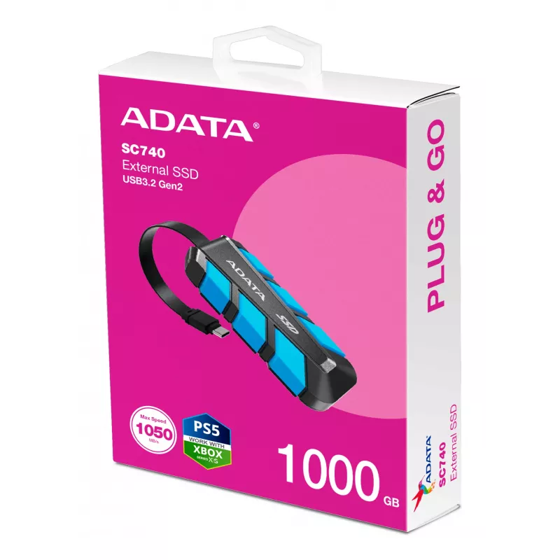ADATA SC740 1 TB USB Type-C 3.2 Gen 2 (3.1 Gen 2) Juoda, Mėlyna