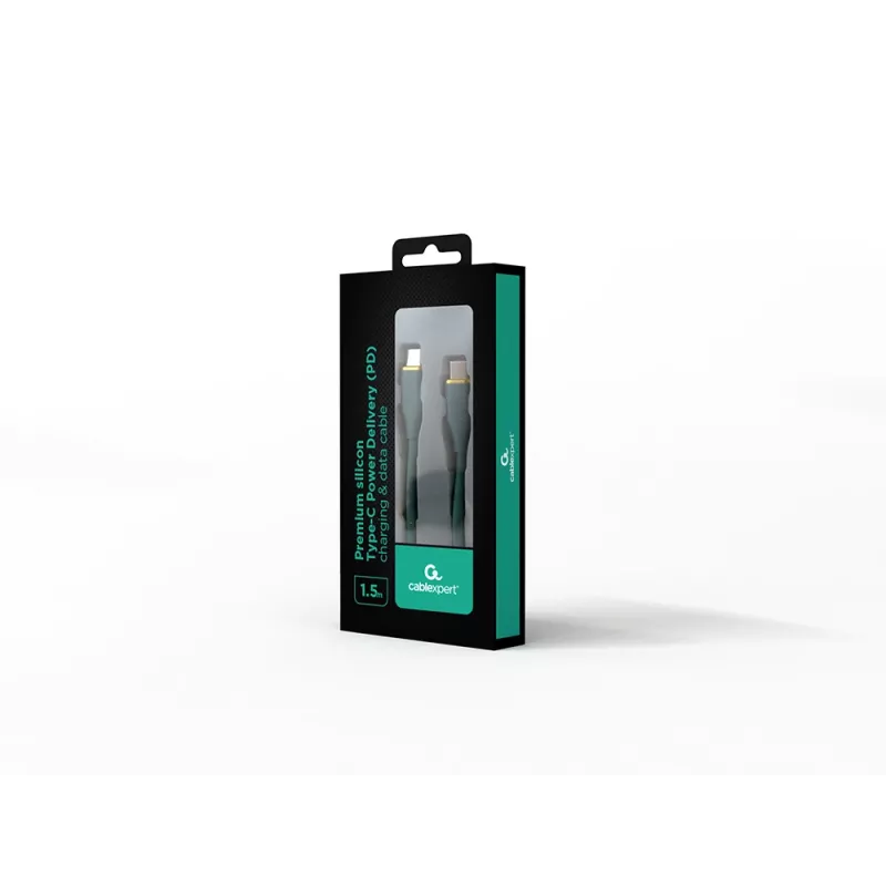 GEMBIRD USB Type-C Power Delivery (PD) 60W įkrovimo ir duomenų silikoninis kabelis, 1,5 m, vidurnakčio žalia