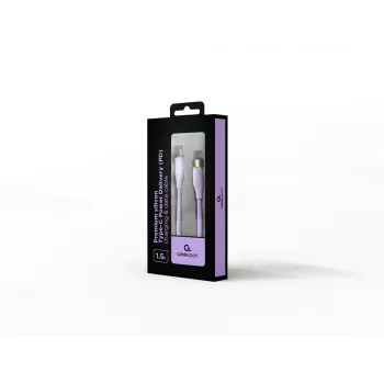 GEMBIRD USB Type-C Power Delivery (PD) 60W įkrovimo ir duomenų silikoninis kabelis, 1,5 m violetinis