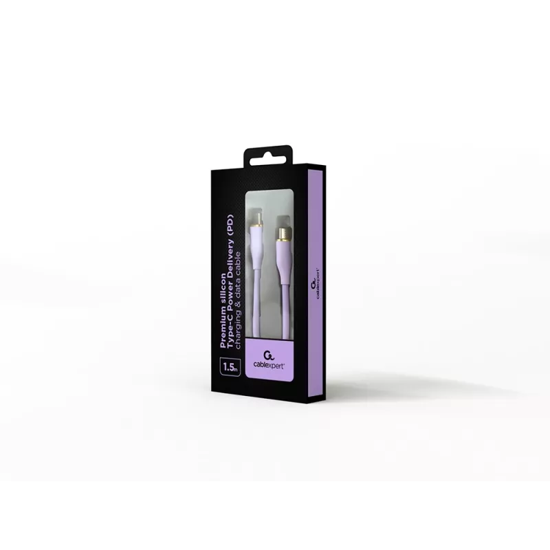 GEMBIRD USB Type-C Power Delivery (PD) 60W įkrovimo ir duomenų silikoninis kabelis, 1,5 m violetinis