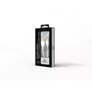 GEMBIRD Premium Silikoninis USB Type-C įkrovimo ir duomenų kabelis, 1,5 m – baltas