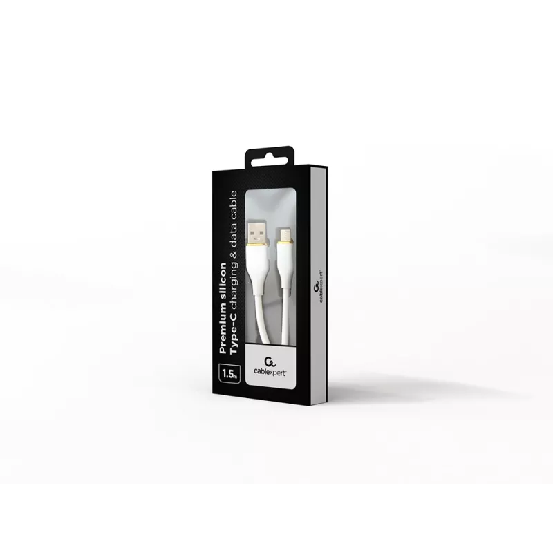 GEMBIRD Premium Silikoninis USB Type-C įkrovimo ir duomenų kabelis, 1,5 m – baltas