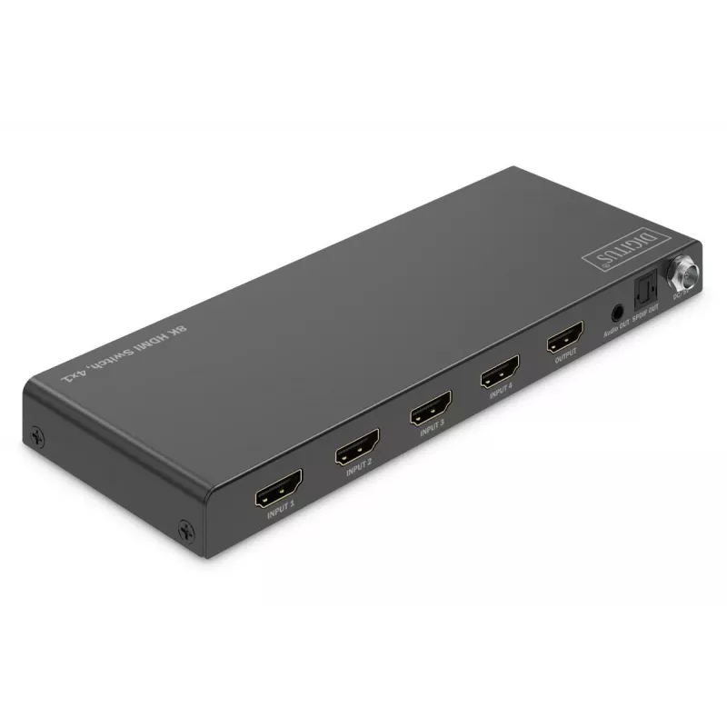 DIGITUS 4x1 HDMI jungiklis - 8K/60Hz (4:4:4), Toslink, Stereo, EDID valdymas