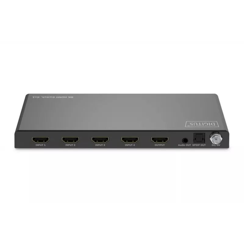 DIGITUS 4x1 HDMI jungiklis - 8K/60Hz (4:4:4), Toslink, Stereo, EDID valdymas