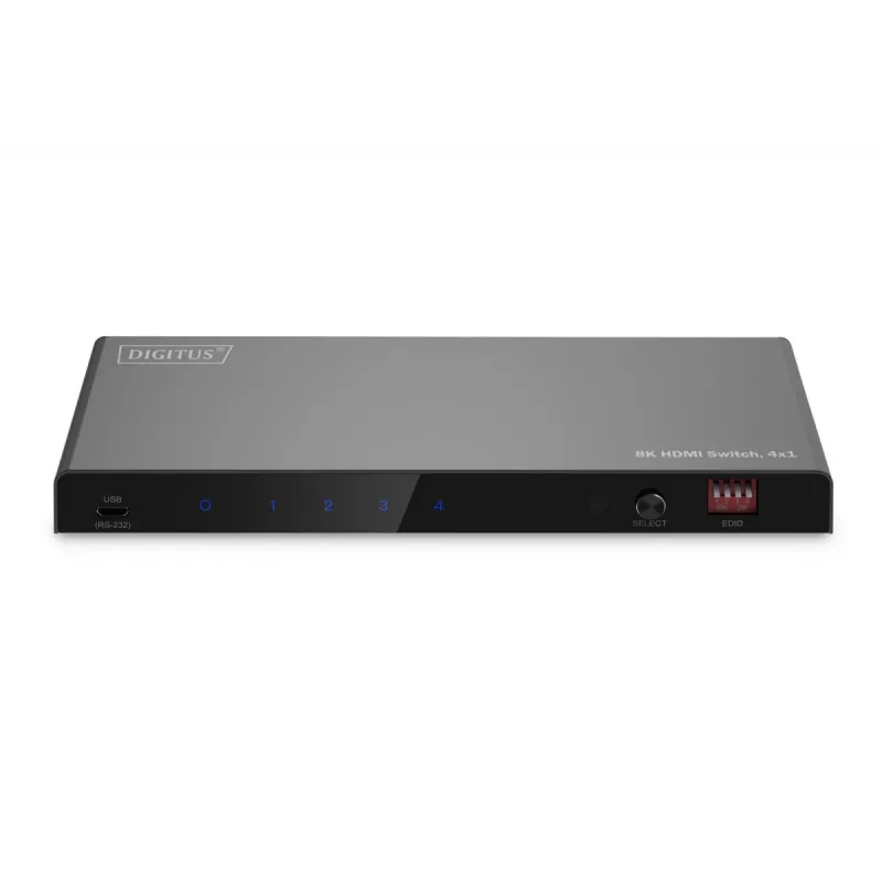 DIGITUS 4x1 HDMI jungiklis - 8K/60Hz (4:4:4), Toslink, Stereo, EDID valdymas
