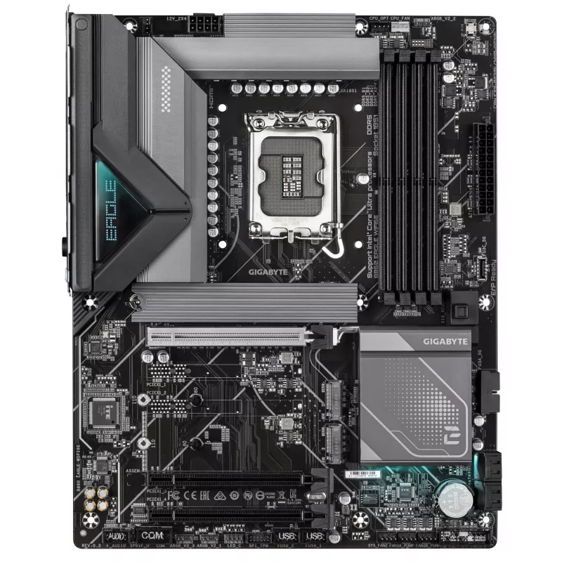 GIGABYTE B860 EAGLE WIFI6E pagrindinė plokštė – Intel Core Ultra procesoriams, 12+1+2+1 VRM fazės, iki 9066MHz DDR5, 1xPCIe 5.0 + 2xPCIe 4.0 M.2, 2.5GbE LAN, WIFI 6E, USB 3.2 Gen 2x2