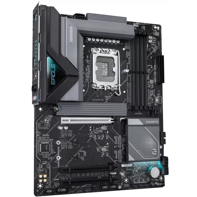 GIGABYTE B860 EAGLE WIFI6E pagrindinė plokštė – Intel Core Ultra procesoriams, 12+1+2+1 VRM fazės, iki 9066MHz DDR5, 1xPCIe 5.0 + 2xPCIe 4.0 M.2, 2.5GbE LAN, WIFI 6E, USB 3.2 Gen 2x2