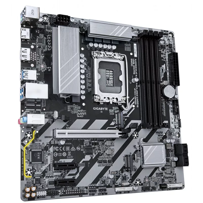 GIGABYTE B860M D3HP pagrindinė plokštė – Intel Core Ultra procesoriams, 4+1+2+1 fazių VRM, iki 9066MHz DDR5, 2xPCIe 4.0 M.2, GbE LAN, USB 3.2 Gen 1