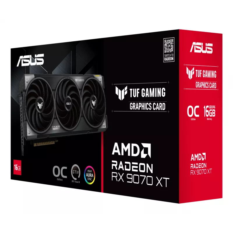 Vaizdo plokštė ASUS TUF Gaming Radeon RX 9070 XT, 16 GB GDDR6, PCIe 5.0, 256 bitų, 3080 MHz
