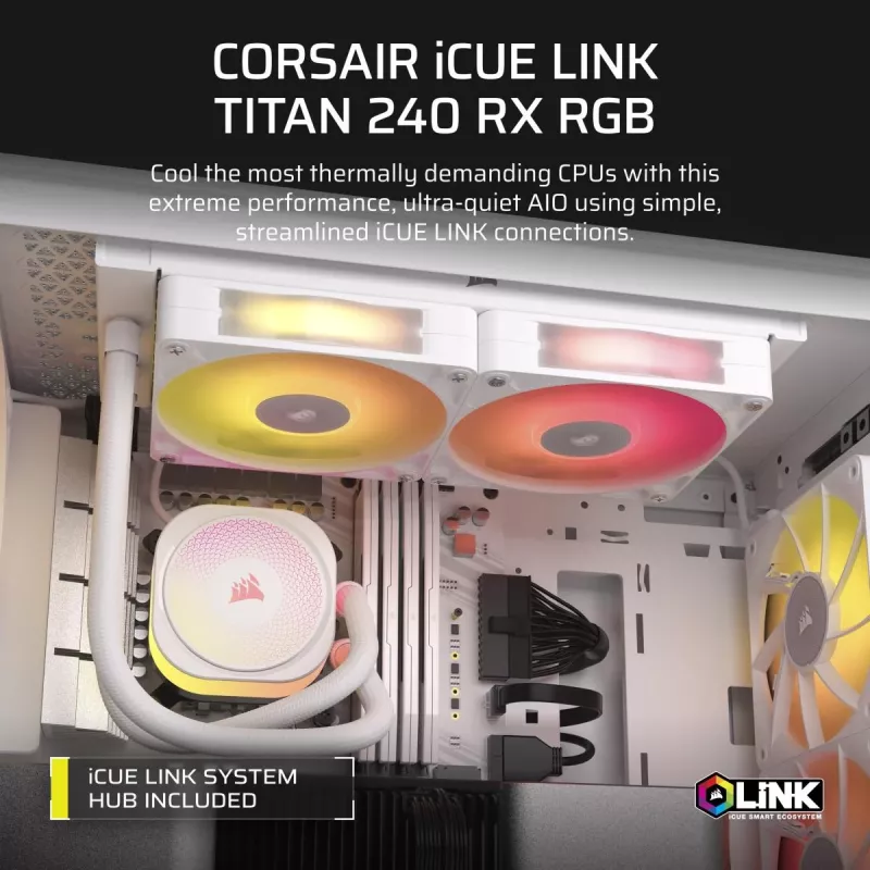 CORSAIR CPU aušintuvas – Icue Link Titan 240 Rx RGB skystinis aušintuvas – Baltas