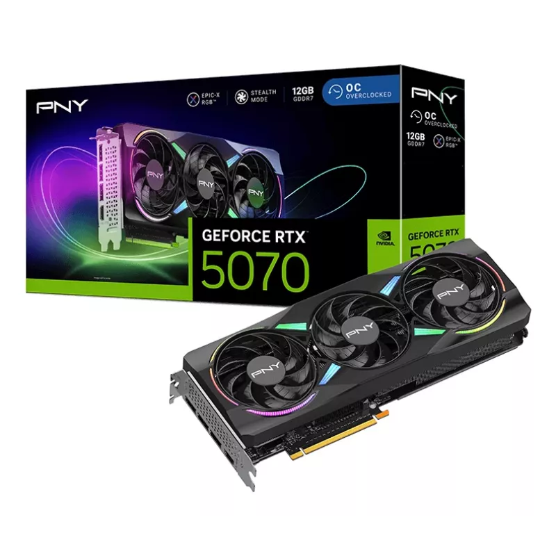 PNY GeForce RTX 5070 12GB ARGB Overclocked Triple Fan vaizdo plokštė - 12GB GDDR7 - DisplayPort 2.1b / HDMI 2.1b