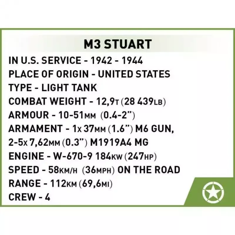 COBI M3 Stuart konstruktorius, 511 detalių