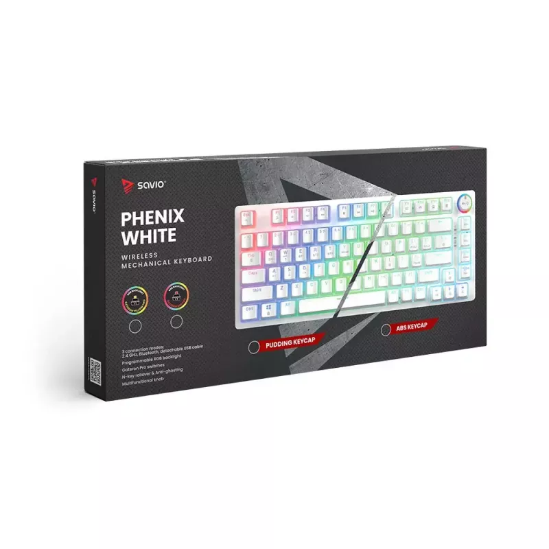 Žaidimų klaviatūra Savio Phenix WHITE GAT YELLOW USB Bluetooth QWERTY