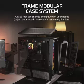 PC korpusas CORSAIR FRAME 4000D RS ARGB Midi Tower Juodas — ATX/Micro-ATX/Mini-ITX, grūdintas stiklas, ARGB ventiliatoriai, iki 370 mm GPU