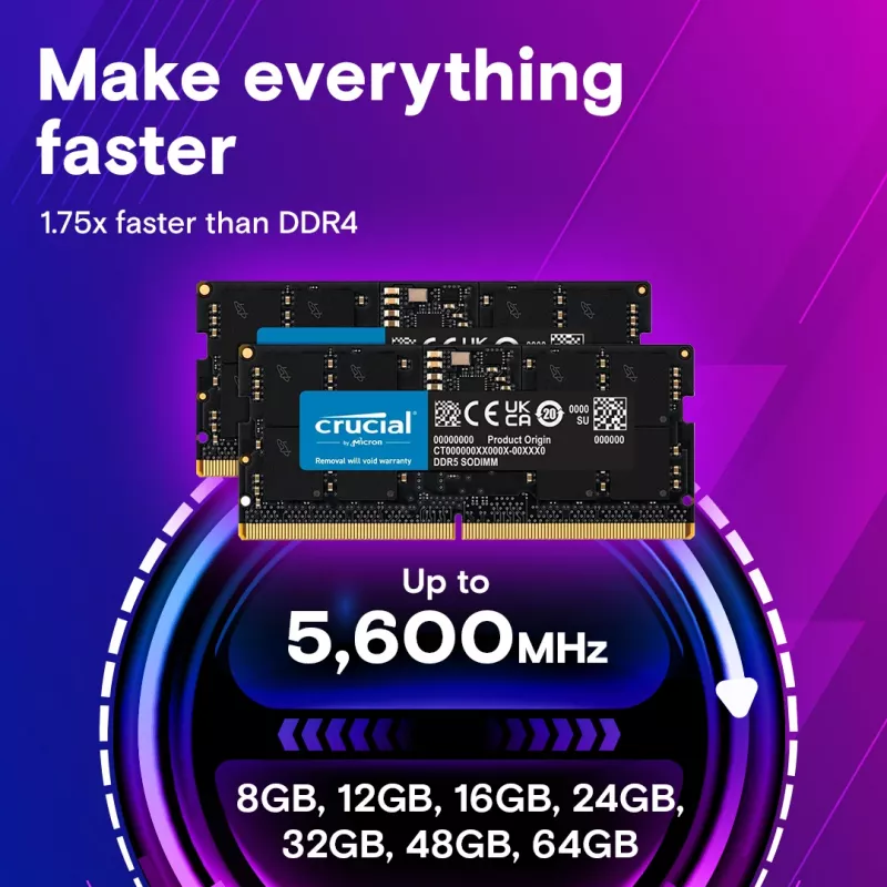 Crucial DDR5-5600 SODIMM 128GB rinkinys (64GBx2) – nešiojamojo kompiuterio atmintis