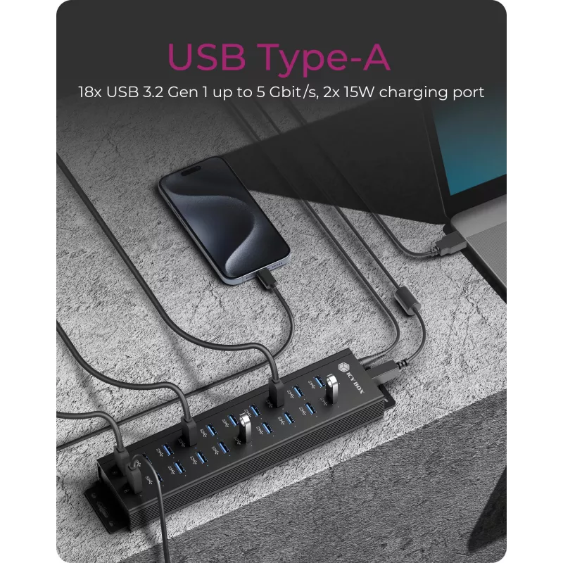 ICY BOX IB-HUB1720-U3 USB 3.2 Gen 1 šakotuvas, juodas, aliuminis