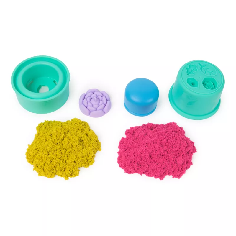 Kinetic Sand SquishBlossom Žydinti Gėlė – Velykų krepšelio užpildas, 8 uncijos neoninė geltona ir rožinė formuojama žaidimo smėlis, vazonėlis ir formelės, sensoriniai žaislai vaikams