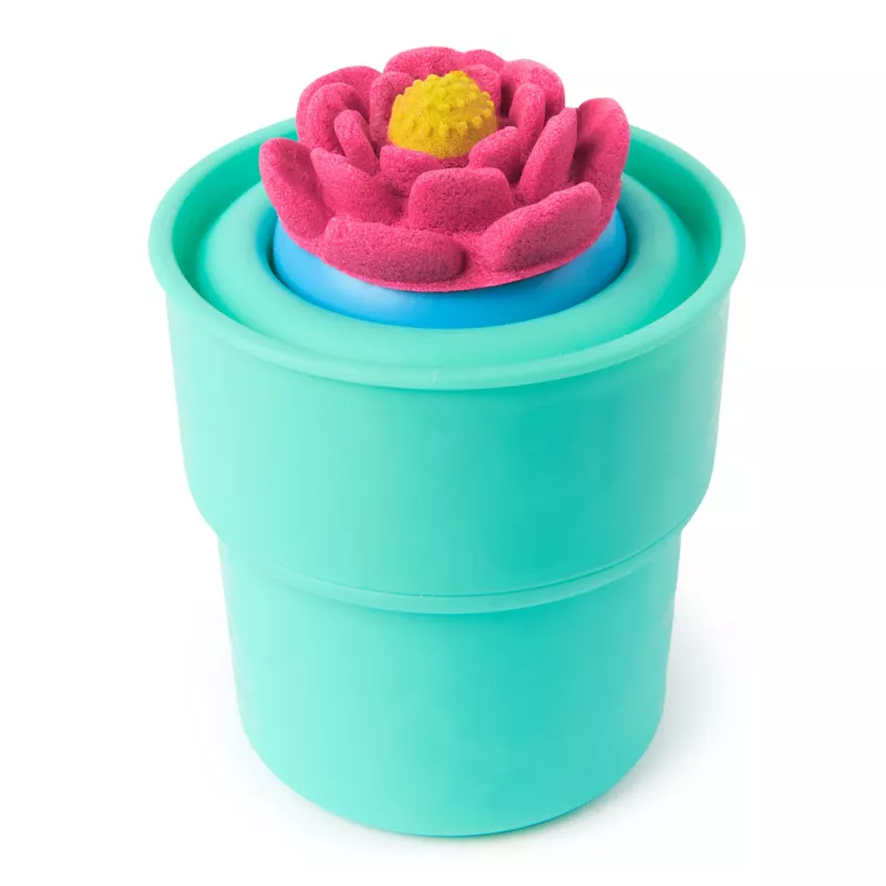 Kinetic Sand SquishBlossom Žydinti Gėlė – Velykų krepšelio užpildas, 8 uncijos neoninė geltona ir rožinė formuojama žaidimo smėlis, vazonėlis ir formelės, sensoriniai žaislai vaikams