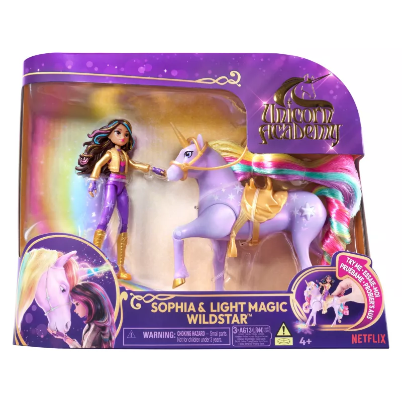 Lėlė Sophia su švytinčiu vienaragiu Wildstar, Unicorn Academy, 241 mm, LR44 baterijos