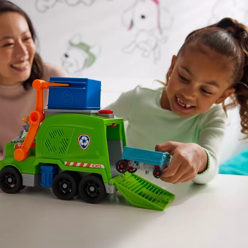 PAW Patrol Crush N' Roll perdirbimo sunkvežimis su Rocky figūrėle ir transformuojančia transporto priemone
