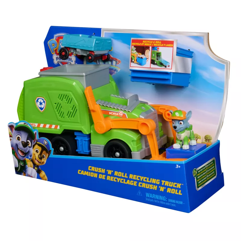 PAW Patrol Crush N' Roll perdirbimo sunkvežimis su Rocky figūrėle ir transformuojančia transporto priemone