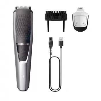Barzdos trimeris Philips BEARDTRIMMER Series 3000 BT3239/15, 0,5 mm–10 mm, 20 ilgio nustatymų, įkraunamas per USB, juodas/sidabrinis