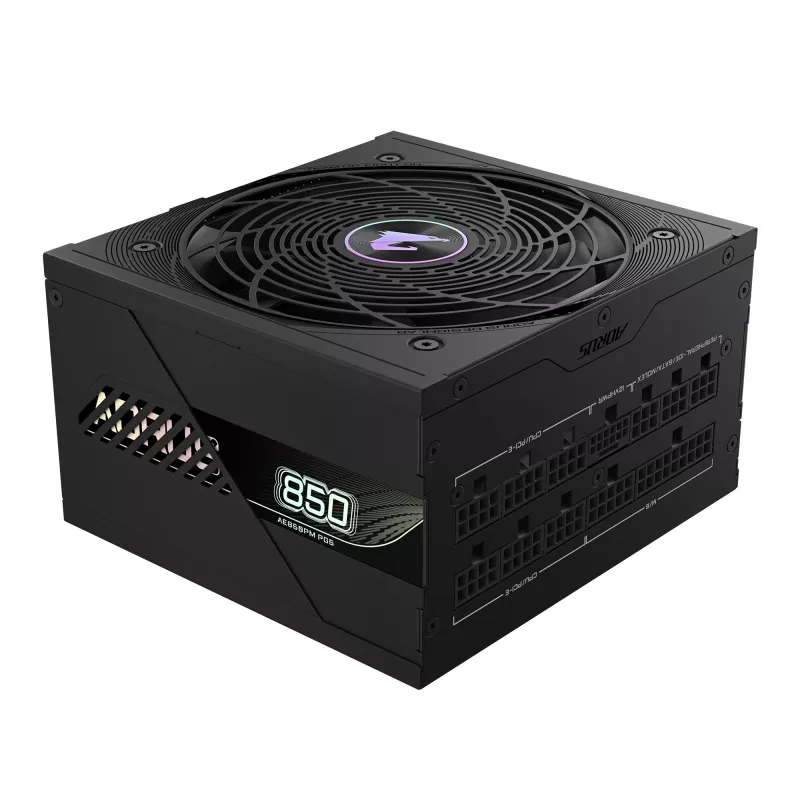 Maitinimo blokas GIGABYTE AORUS ELITE P850W – PCIe 5.0, 80 PLUS Platinum, pilnai modulinis, 120 mm ventiliatorius, ATX 3.0, EU kištukas