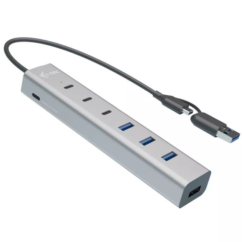 i-tec USB-C/USB-A Įkrovimo metalinis HUB 7 prievadų (3x USB-C, 4x USB-A)