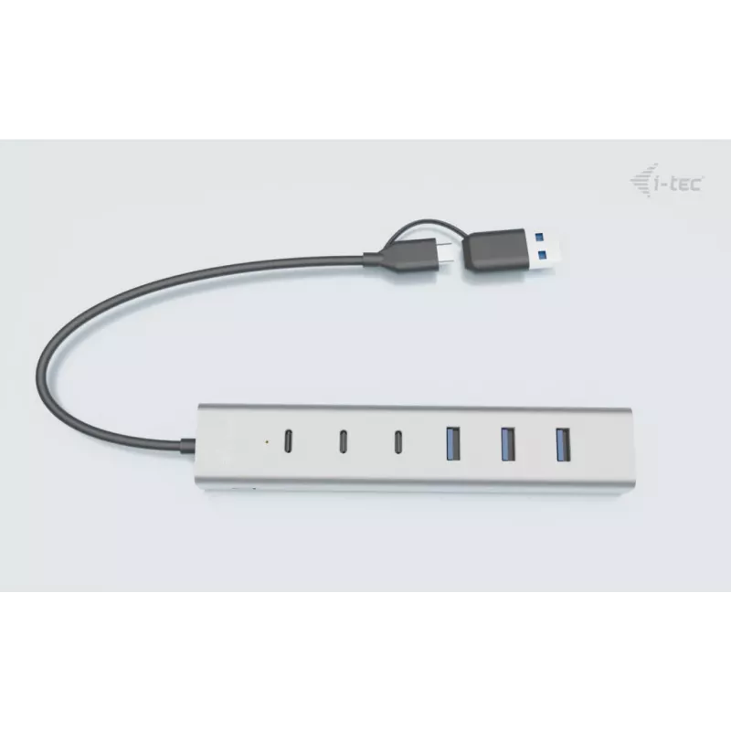 i-tec USB-C/USB-A Įkrovimo metalinis HUB 7 prievadų (3x USB-C, 4x USB-A)