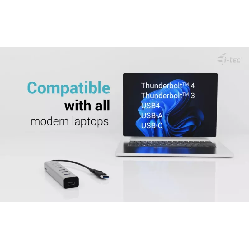 i-tec USB-C/USB-A Įkrovimo metalinis HUB 7 prievadų (3x USB-C, 4x USB-A)