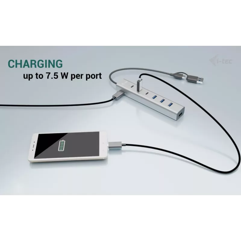 i-tec USB-C/USB-A Įkrovimo metalinis HUB 7 prievadų (3x USB-C, 4x USB-A)