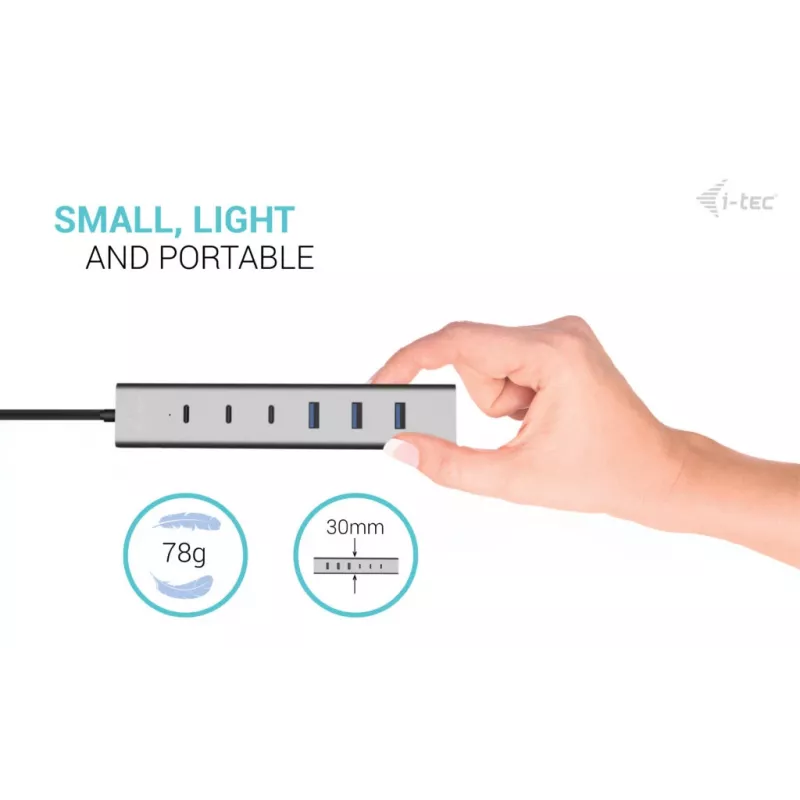 i-tec USB-C/USB-A Įkrovimo metalinis HUB 7 prievadų (3x USB-C, 4x USB-A)