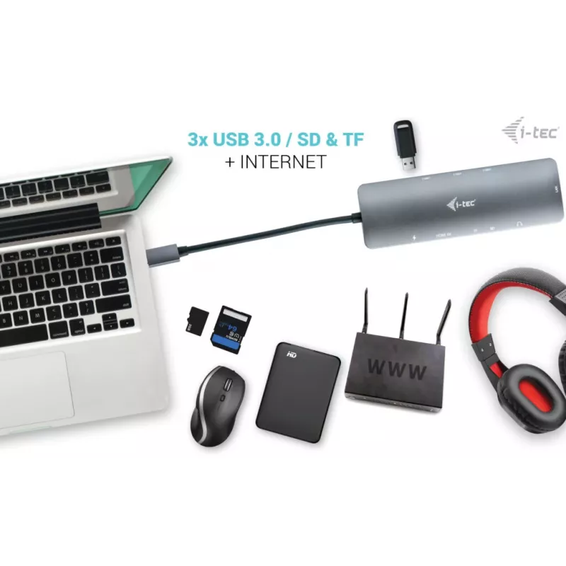 i-tec USB-C Metal Nano Docking Station 4K HDMI LAN su Power Delivery 100W ir Universal Charger 100W