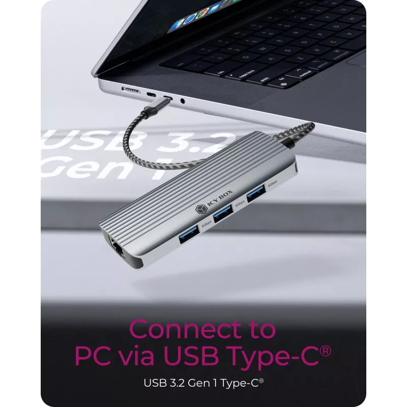 ICY BOX IB-DK4034a-CPD belaidis USB 3.2 Gen 1 (3.1 Gen 1) Type-C dokas, aliuminis, sidabrinis
