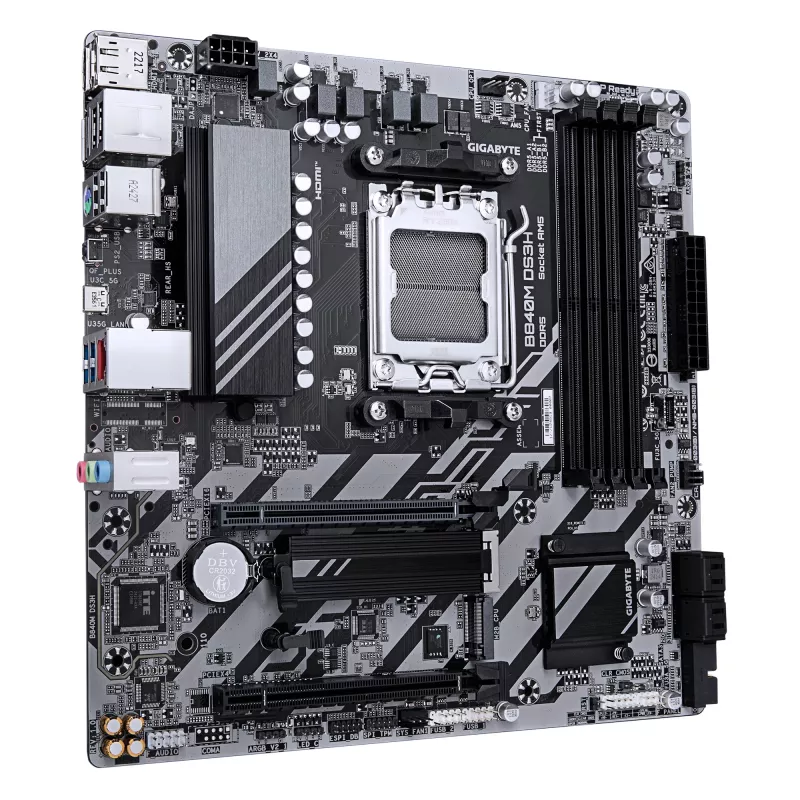 GIGABYTE B840M DS3H pagrindinė plokštė – AMD Ryzen 9000, 8+2+2 VRM, iki 8200 MHz DDR5, 2xPCIe 4.0 M.2, 2.5GbE LAN