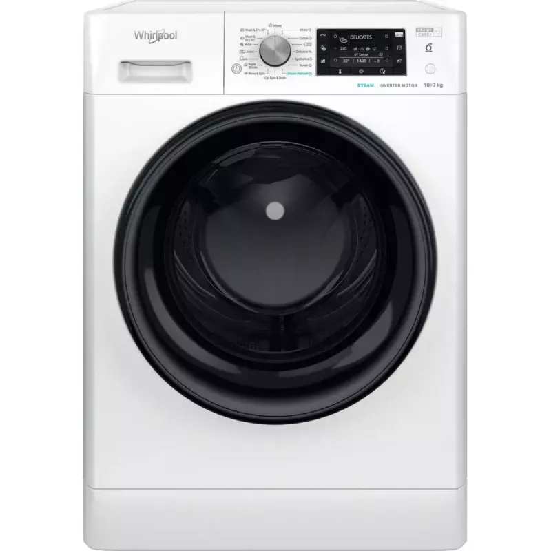 Whirlpool FFWDD1076258B skalbyklė su džiovintuvu, laisvai pastatoma, priekinio pakrovimo, balta