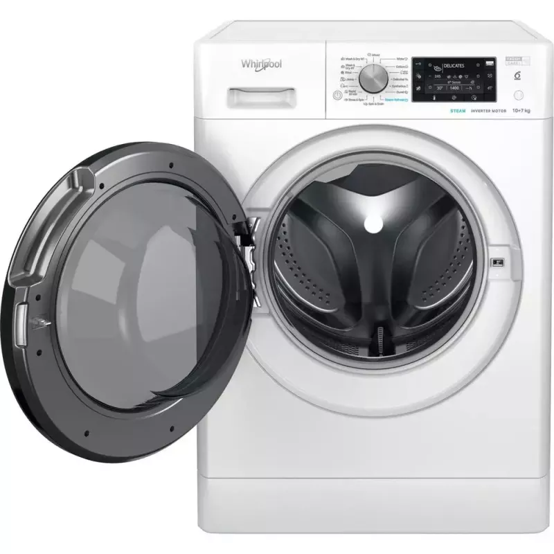 Whirlpool FFWDD1076258B skalbyklė su džiovintuvu, laisvai pastatoma, priekinio pakrovimo, balta