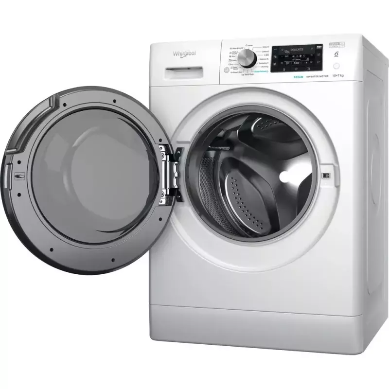 Whirlpool FFWDD1076258B skalbyklė su džiovintuvu, laisvai pastatoma, priekinio pakrovimo, balta