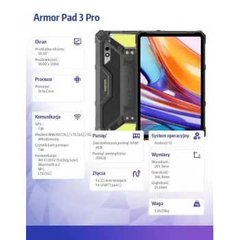 Planšetė UleFone Armor Pad 3 Pro 10,36 colio, aštuonių branduolių, 8GB RAM, 256GB atminties, Android