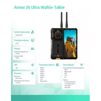 Ulefone Armor 26 Ultra 5G išmanusis telefonas, racija, 12GB RAM, 512GB, IP69K, juodas (be įkroviklio)