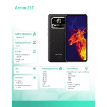Išmanusis telefonas UleFone Armor 25T 6,0 colio 6/256GB Frost Black, energijos klasė B