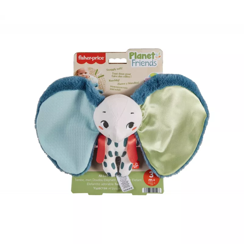 Minkštas žaislas MATTEL Fisher-Price Planet Friends Giant Ear Elephant HKD63, pliušinis drambliukas draugas