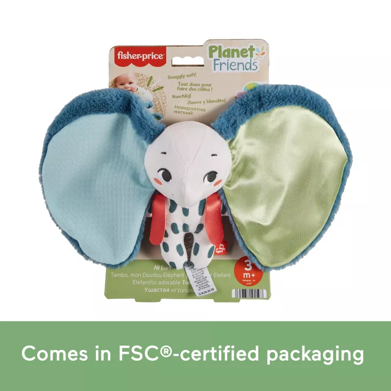Minkštas žaislas MATTEL Fisher-Price Planet Friends Giant Ear Elephant HKD63, pliušinis drambliukas draugas