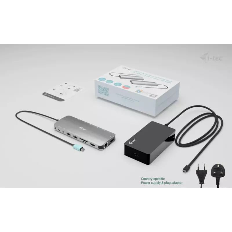 i-tec Metal USB-C Nano 3x Display Dock, 2x HDMI 1x USB-C vaizdo išvestis su Power Delivery 140 W + Universalus 140 W įkroviklis
