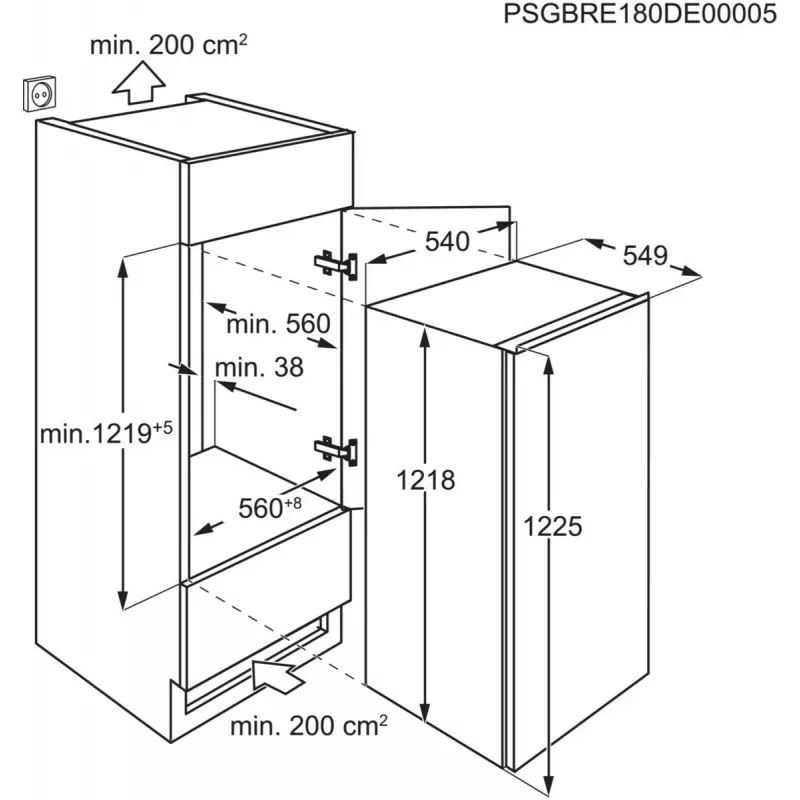 Įmontuojamas šaldytuvas-šaldiklis Electrolux LFB3AE12S, 188 l (174 l šaldytuvas / 14 l šaldiklis), keičiamos durys, LED, 35 dB