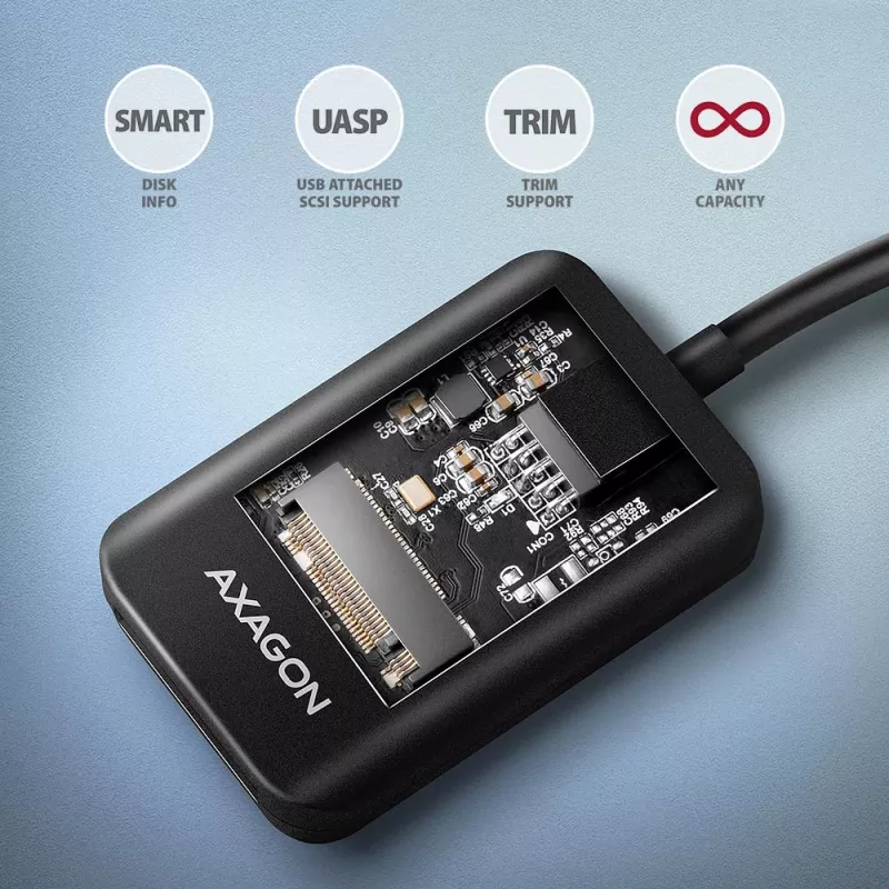 AXAGON ADM2-AM korpusas M.2 NVMe/SATA SSD USB-A 10Gbps, juodas