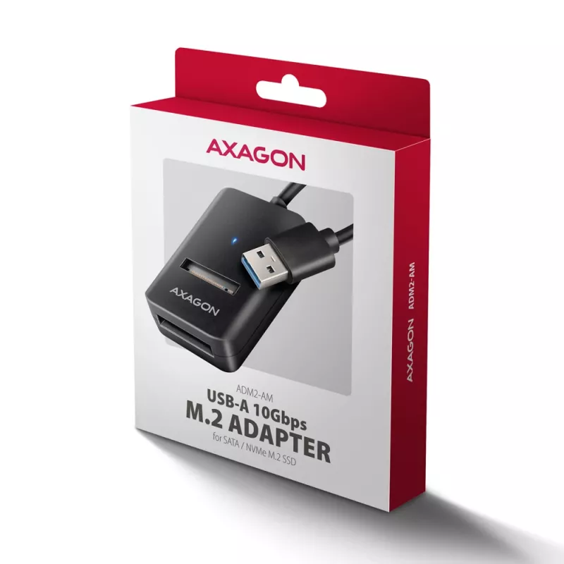 AXAGON ADM2-AM korpusas M.2 NVMe/SATA SSD USB-A 10Gbps, juodas