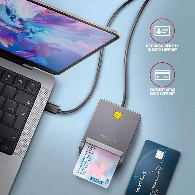 Kortelių skaitytuvas Axagon CRE-SM3TC USB 2.0 Type-C pilka SmartMedia