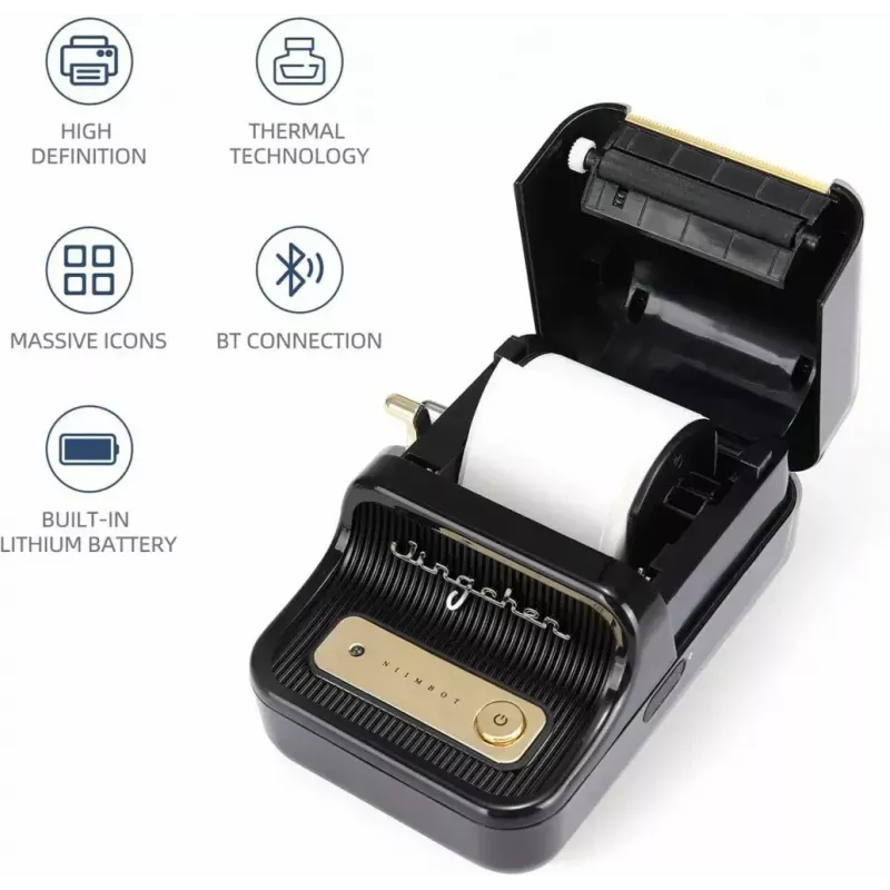 Etikečių spausdintuvas NIIMBOT B21S Juodas – kompaktiškas Bluetooth ruloninis spausdintuvas, 50 mm plotis, 60 mm/s, Li-Ion 1200 mAh