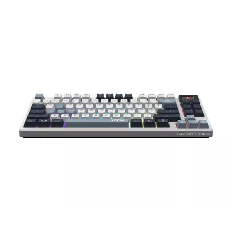 Mechaninė žaidimų klaviatūra MSI FORGE GK600 TKL belaidė USB + Bluetooth QWERTY UK English RGB Blue/White